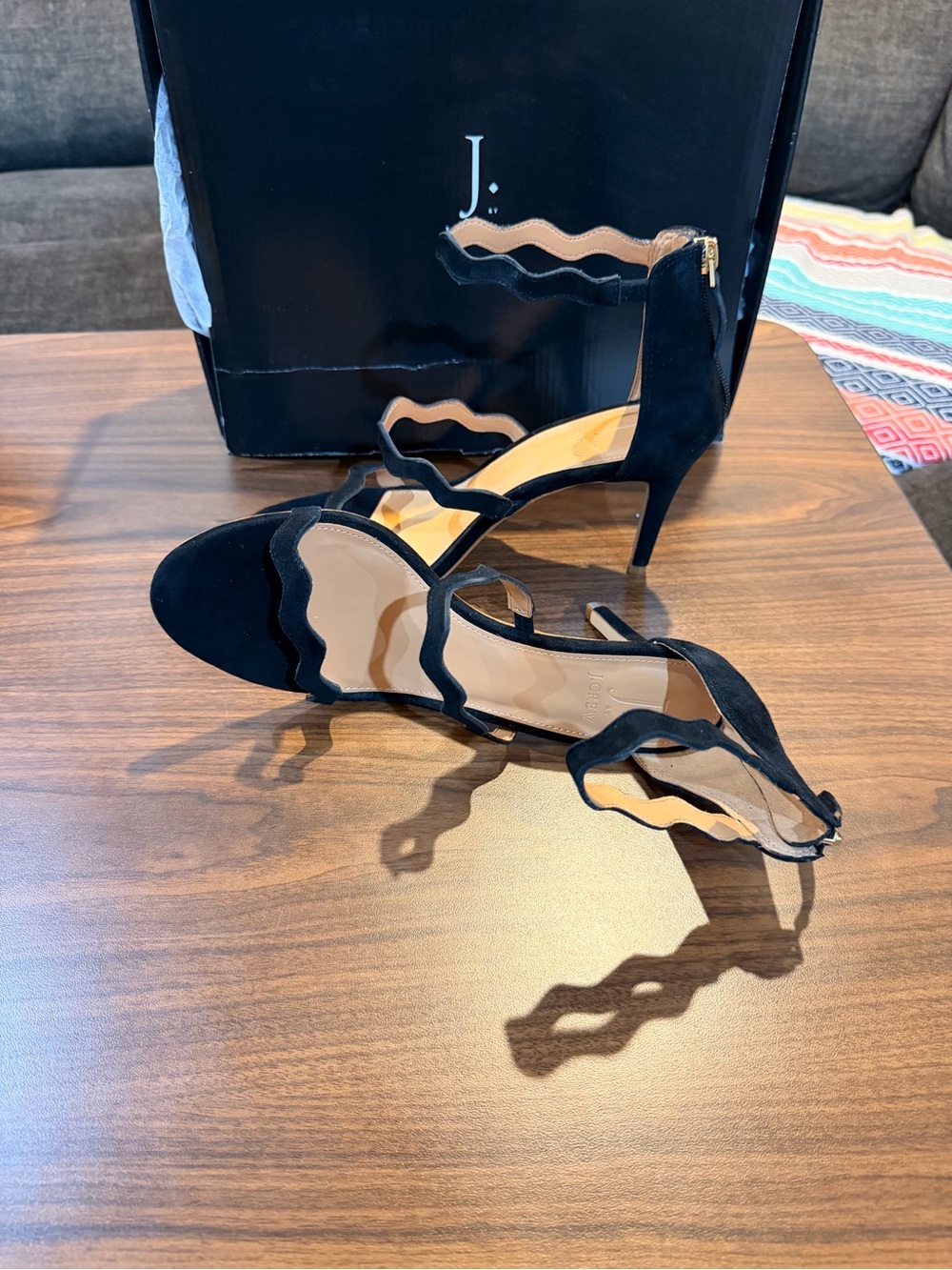 Brand New J. Crew Three-Strap Scallop Suede Heels Size 9